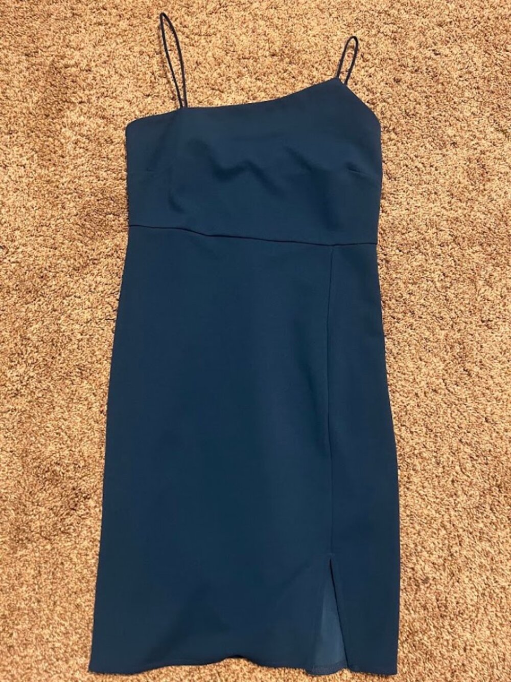 Anrabess Teal Turquoise Spaghetti Strap Slit Midi Slip Cocktail Dress Size M